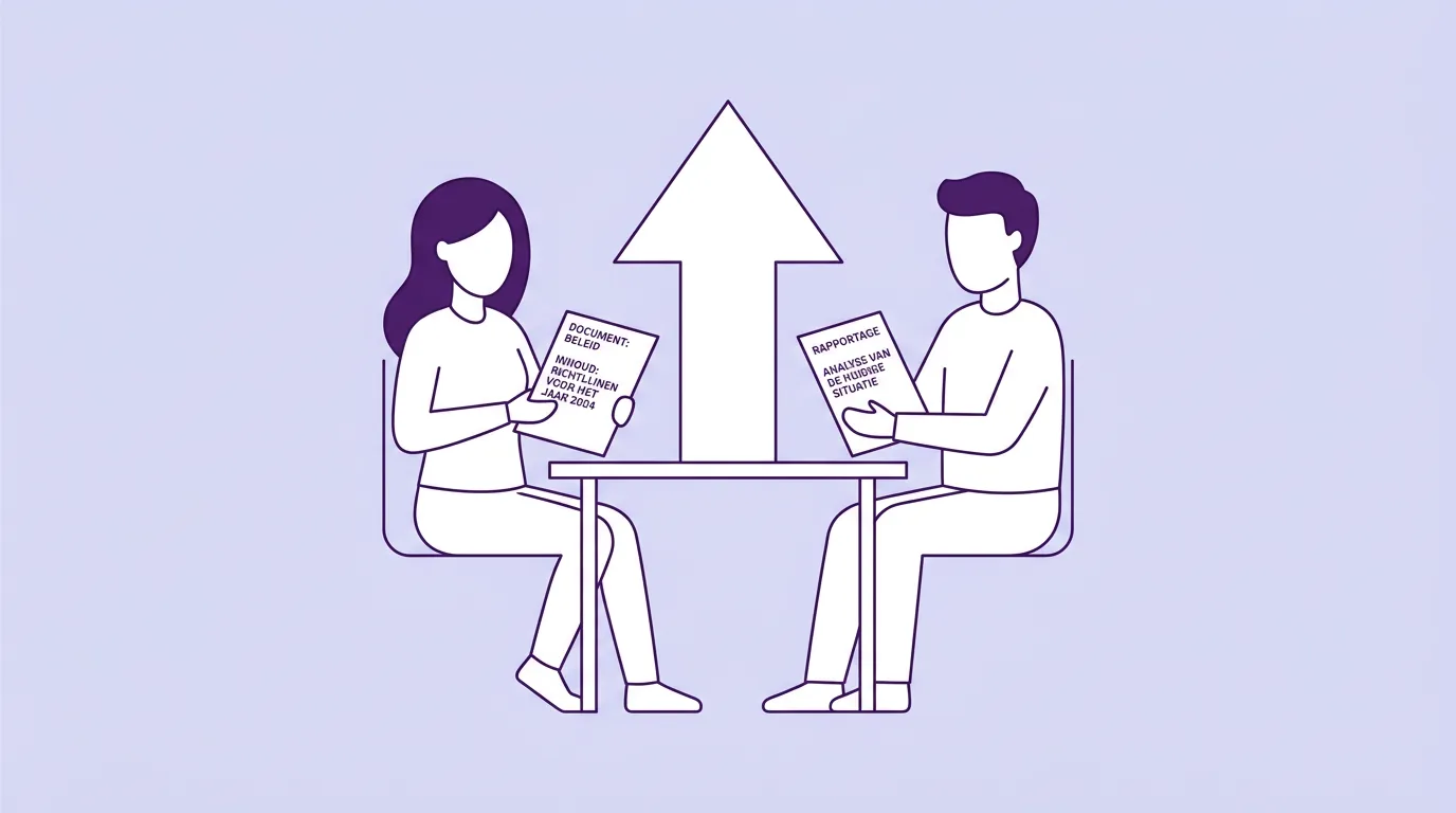 Twee vereenvoudigde witte figuren op paarse achtergrond met ai tools illustratie