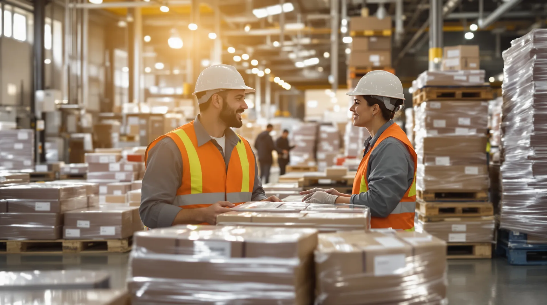 Twee supply chain professionals in Belgisch vleesverwerkend magazijn met leverancierscertificeringsmappen voor voedselveiligheid België